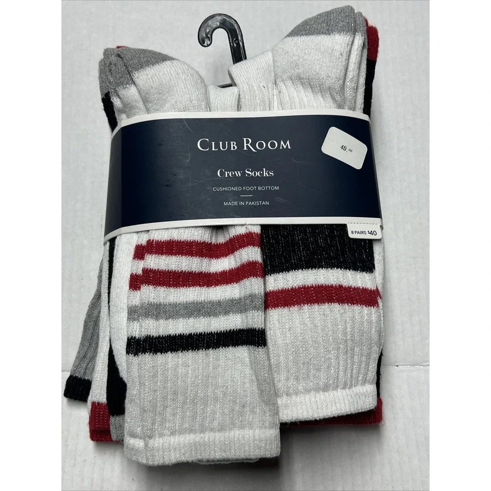 Club Room Crew Socks 8-Pack Cushioned Foot Men's Shoe SZ 7-12 Sock SZ 10-13